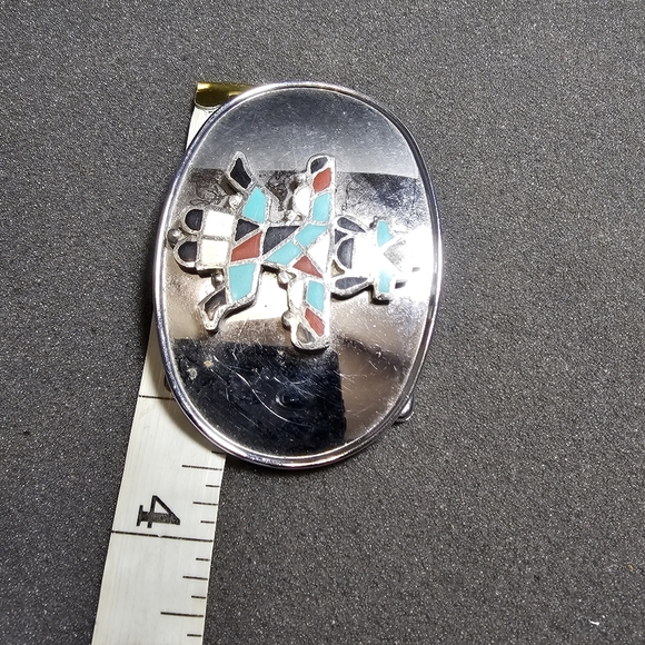 Raintree Silver Tone Oval Shaped Native American Zuni Knifewing Belt Buckle see - Picture 3 of 9